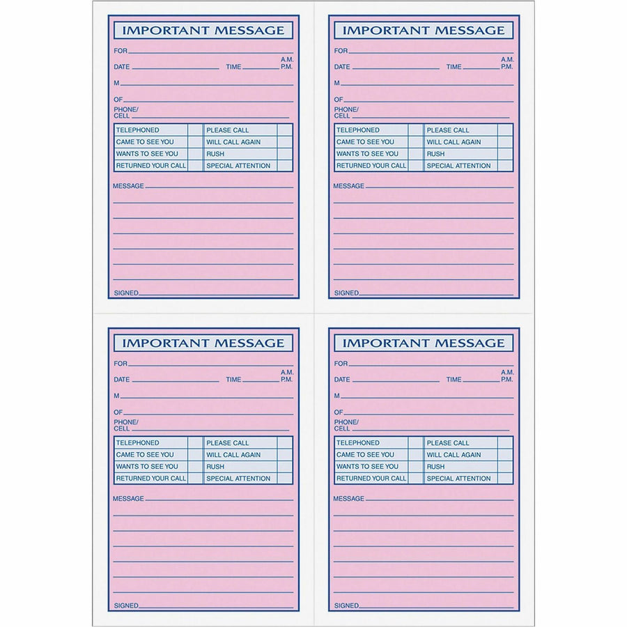 TOPS 4CPP Important Phone Message Book, 8.25" Width x 11" Length, White, Spiral Bound, 400, Perforated, TOP4009