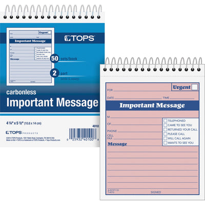 TOPS 1CPP Duplicate Important Message Book, Pink, TOP4010