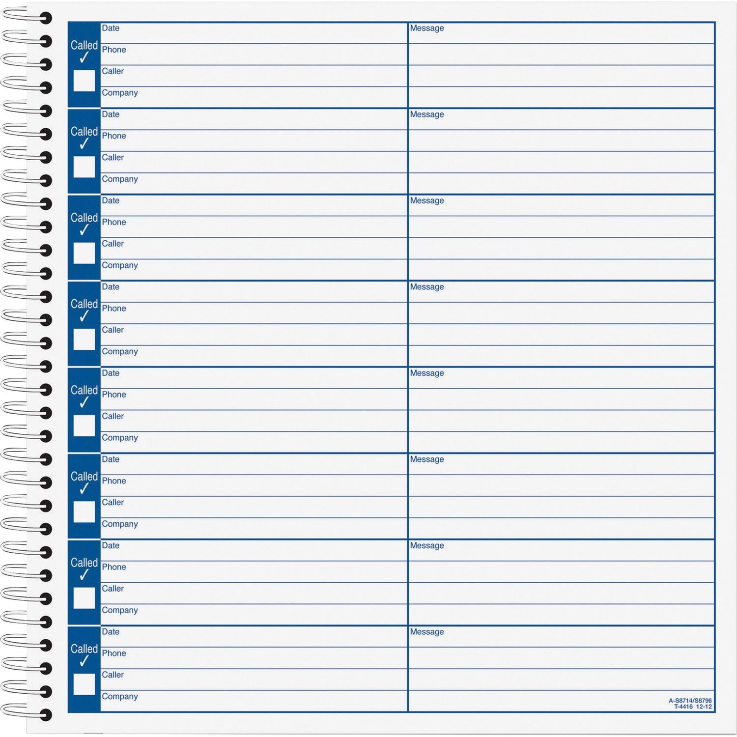 TOPS Spiral Bound Voice Message Log Book, 1 Each