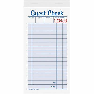 TOPS 2-part Carbonless Guest Check Books, 3.37" Width x 5.50" Length, 10 / Pack, TOP45702