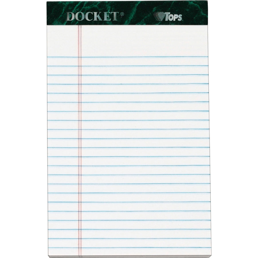 TOPS Docket Letr - Trim White Legal Pads - Jr.Legal, 5" x 8", Double Stitched, 16 lb, 50, Resist Bleed-through, 12 / Pack, TOP63360
