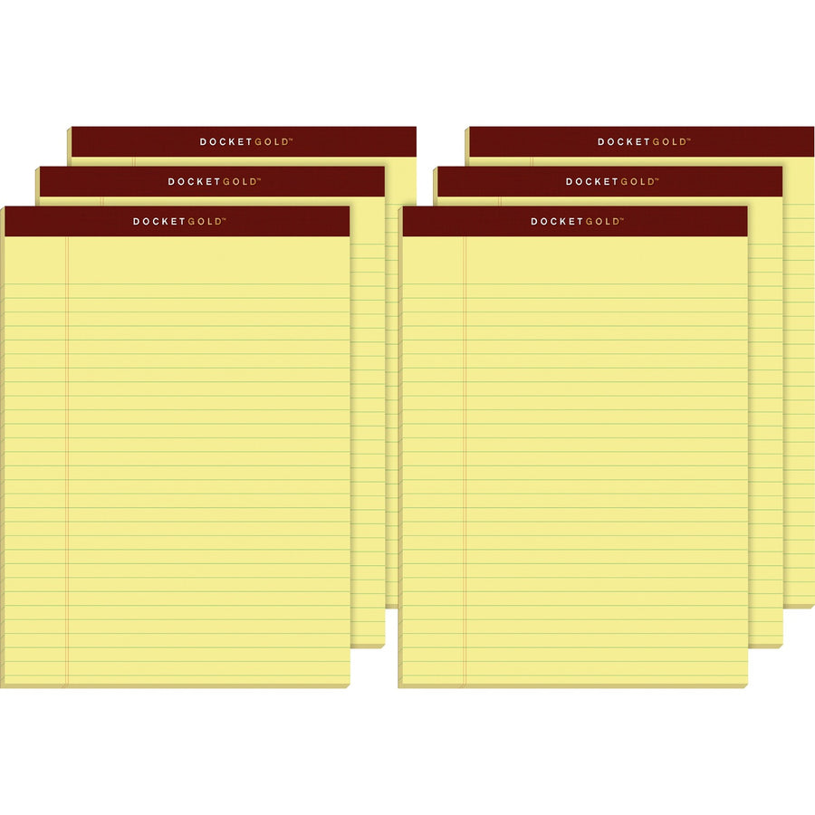 TOPS Docket Gold Legal Pads - Letter, 8.5" x 11", Double Stitched, 20 lb, 50, Rigid, 6 / Pack, TOP63956