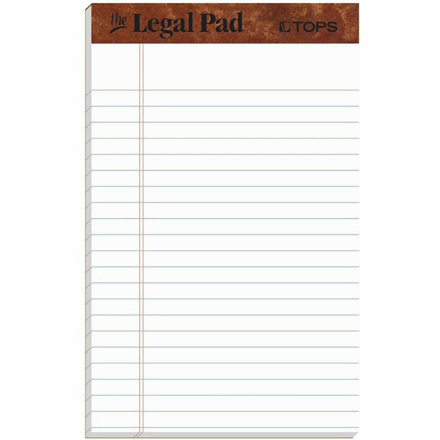 TOPS The Legal Pad Writing Pad, 5" x 8", Chipboard, Double Stitched, 16 lb, 50, Removable, 1 Dozen, TOP7500