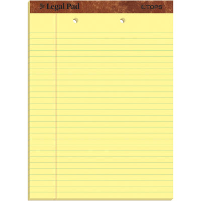 TOPS 2-Hole Top Punched Legal Pad, 8 1/2" x 11 3/4", 1 Dozen, TOP7531