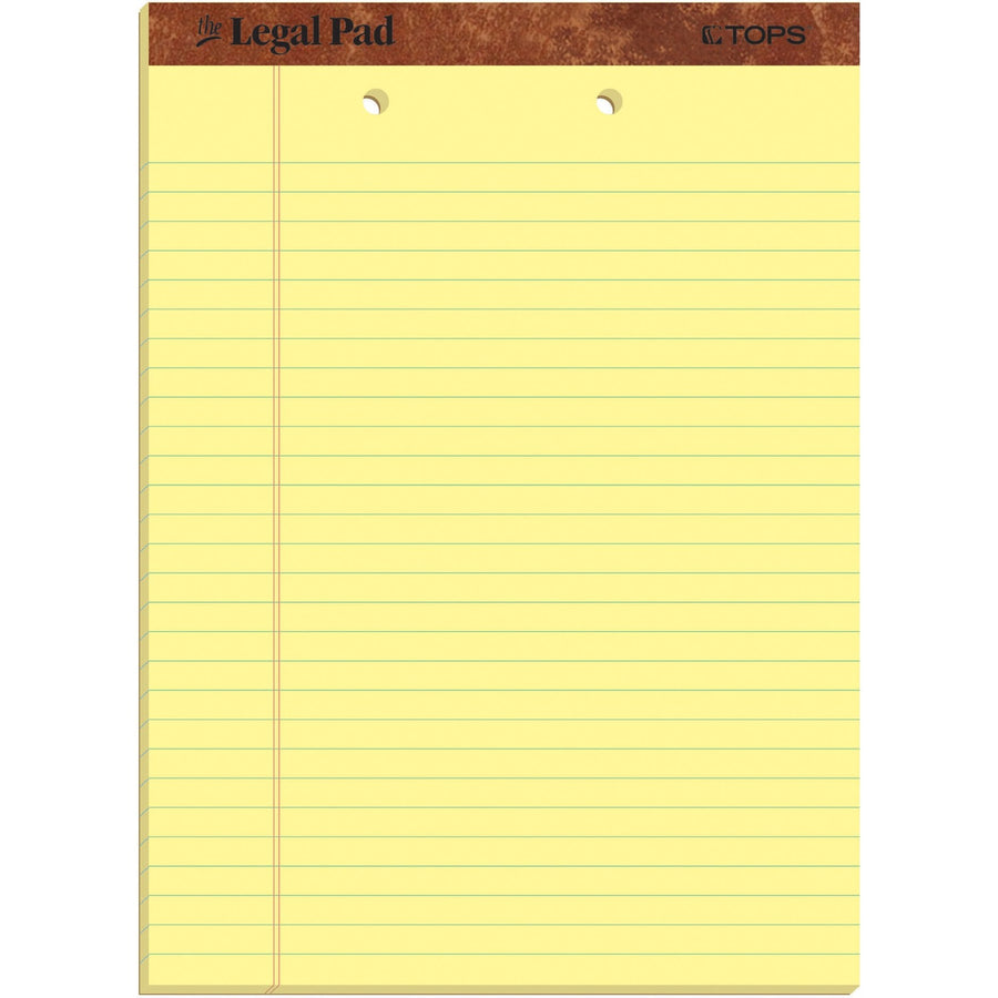 TOPS 2-Hole Top Punched Legal Pad, 8.5" x 11.75", Double Stitched, 16 lb, 50, Heavyweight, 1 Dozen, TOP7531