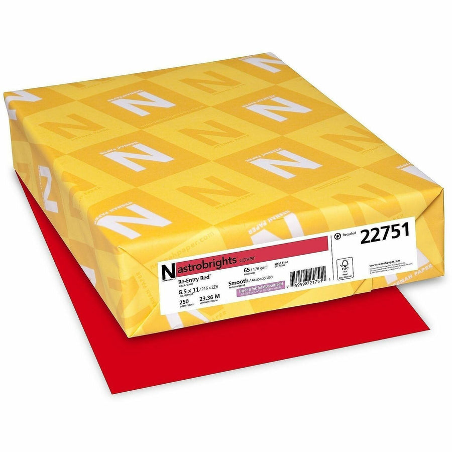 Astrobrights Color Card Stock - Re-Entry Red, 8.5" x 11", 65 lb, Heavyweight, 250 / Pack, WAU22751
