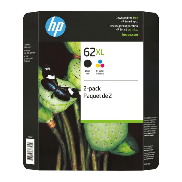 HP 62XL Ink Cartridges (2-Pack) | High-Yield Black & Tri-Color â€“ Instant Ink Compatible HP