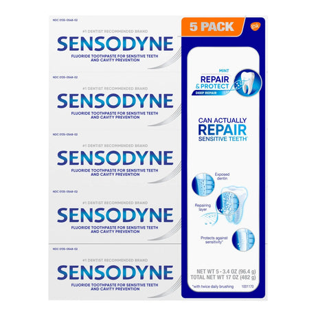 Sensodyne Repair & Protect Toothpaste (5-Pack, 3.4 oz Each) | Strengthens Enamel & Soothes Sensitivity Sensodyne