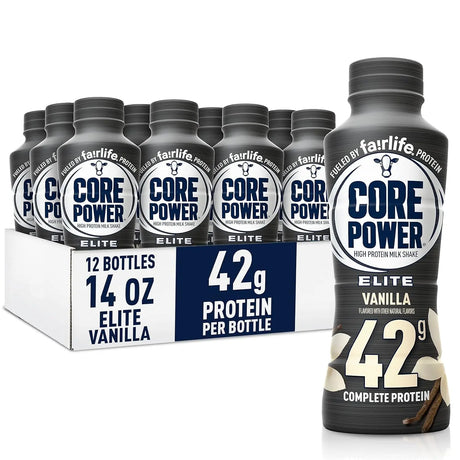 Elite High Protein Shake, Vanilla, 42G Bottle, 14Oz, 12 Pack