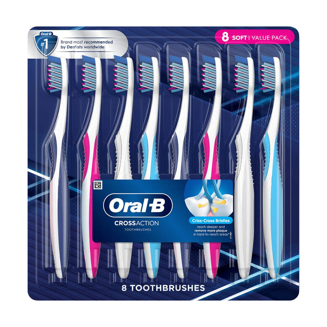 Oral-B Cross Action Manual Toothbrushes (8-Pack) | CrissCross Bristles Clean Deep Between Teeth Oral-B
