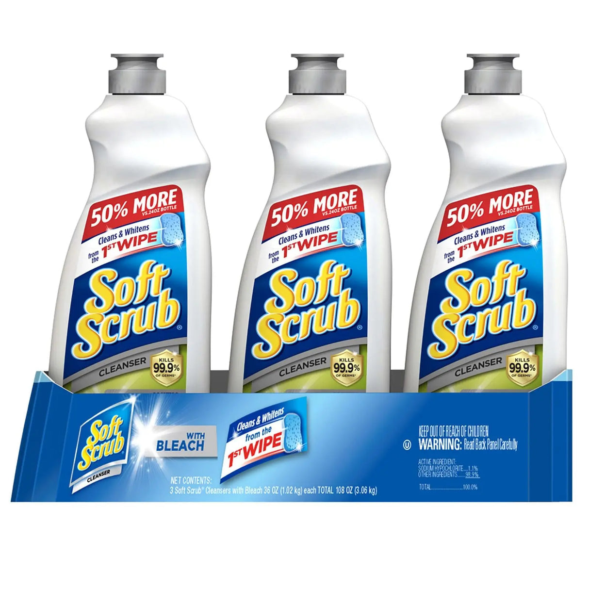 Soft Scrub Bleach Cleanser (3-Pack, 36 oz Each) | Tough Stain Removal & Sanitization Soft Scrub
