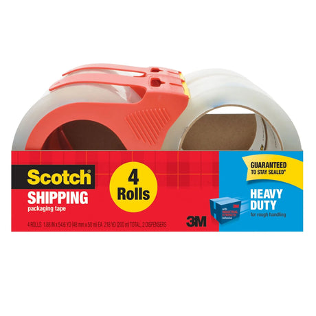 Scotch Heavy-Duty Packaging Tape (4-Pack) | Clear, Strong Bond with Dispenser Scotch
