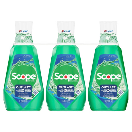 Crest Scope Outlast Mouthwash (3-Pack, 1 L Each) | Long-Lasting Mint Freshness Crest