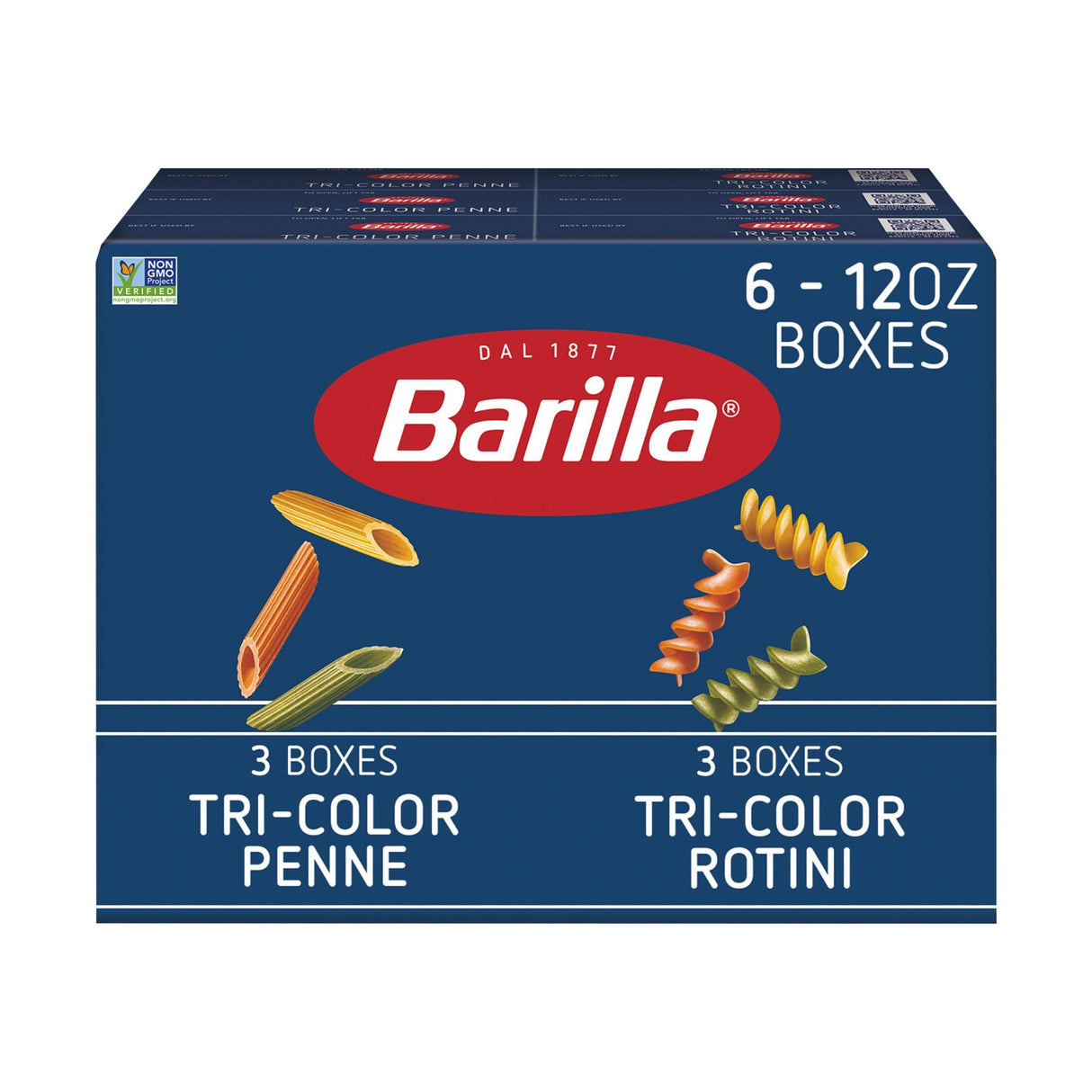 Barilla Tri-Color Pasta Variety Pack (6-Pack, 12 oz Each) | Penne & Rotini Made with Spinach & Tomato Barilla
