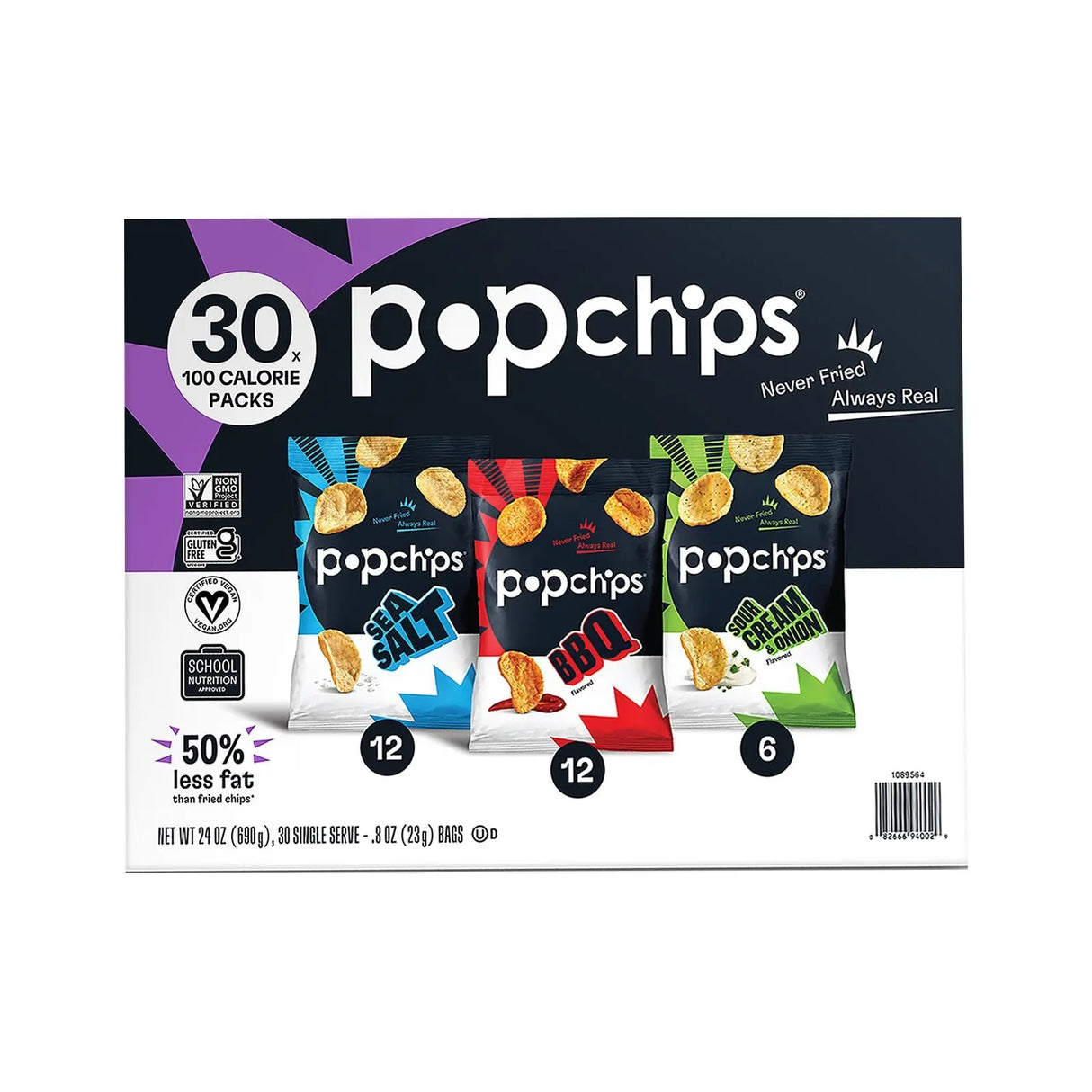Popchips Variety Pack (30-Pack) | Guilt-Free Popped Snack Popchips