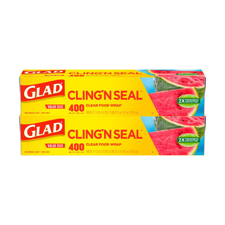 Glad Cling'N Seal Food Wrap (2-Pack, 400 sq. ft.) | Airtight Plastic Storage Wrap Glad