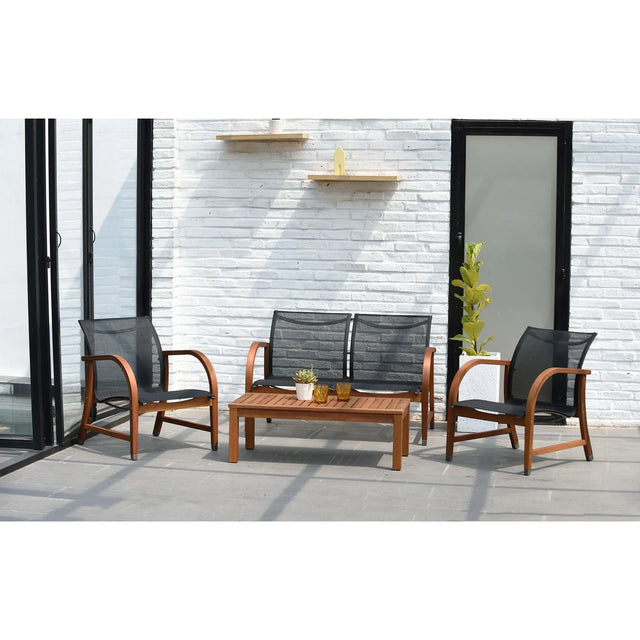 Amazonia Â· Indiana Eucalyptus Patio Set (4-Piece, Brown/Black) | Modern Outdoor Seating Amazonia