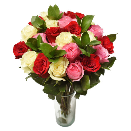 Mixed red white pink rose bouquet faux