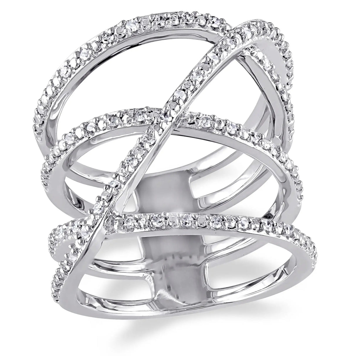 Diamond Crossover Ring (.20 ct tw) | Sterling Silver with Elegant Interwoven Design AFS Wholesale Shop