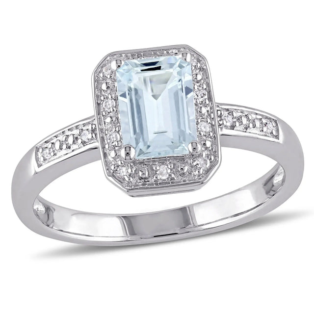 Aquamarine & Diamond Accent Ring (1 ct t.w., Sterling Silver) | Elegant Emerald-Cut Design AFS Wholesale Shop