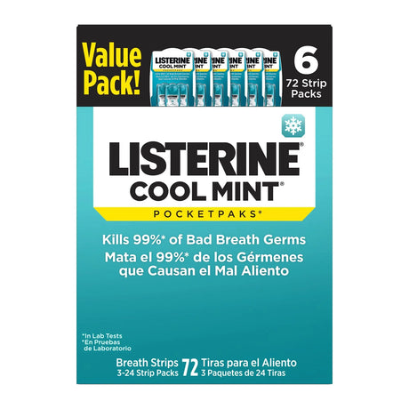 Listerine PocketPaks Breath Strips (6-Pack, 72 Strips) | Instant Cool Mint Freshness Listerine