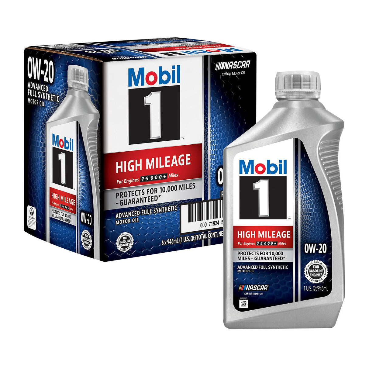 Mobil 1 High Mileage Full Synthetic Motor Oil 0W-20 six pack