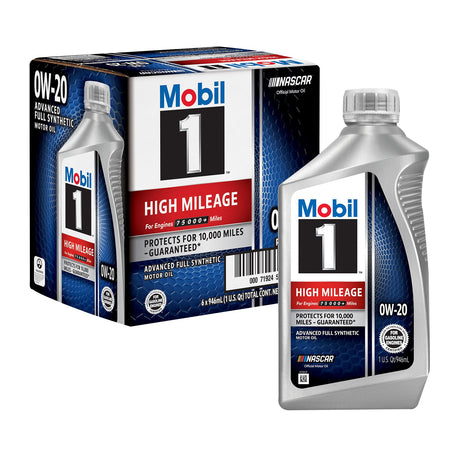 Mobil 1 High Mileage Full Synthetic Motor Oil 0W-20 six pack