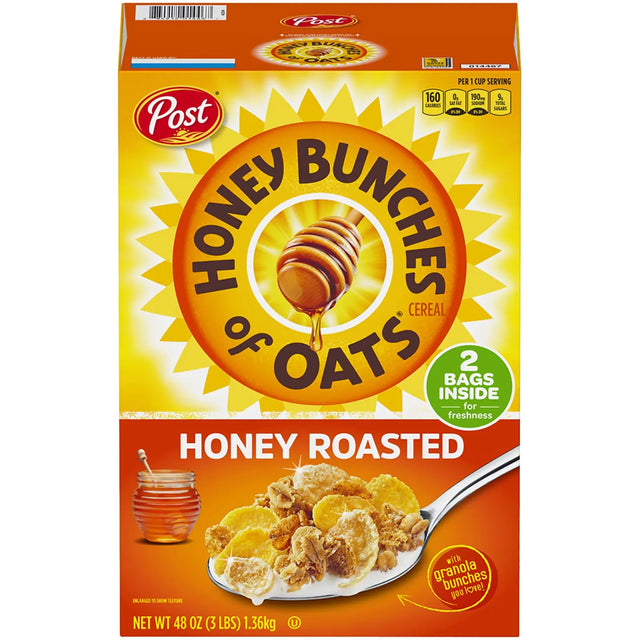 Post Honey Bunches of Oats (48 oz) | Crunchy Honey Roasted Cereal for Breakfast Post