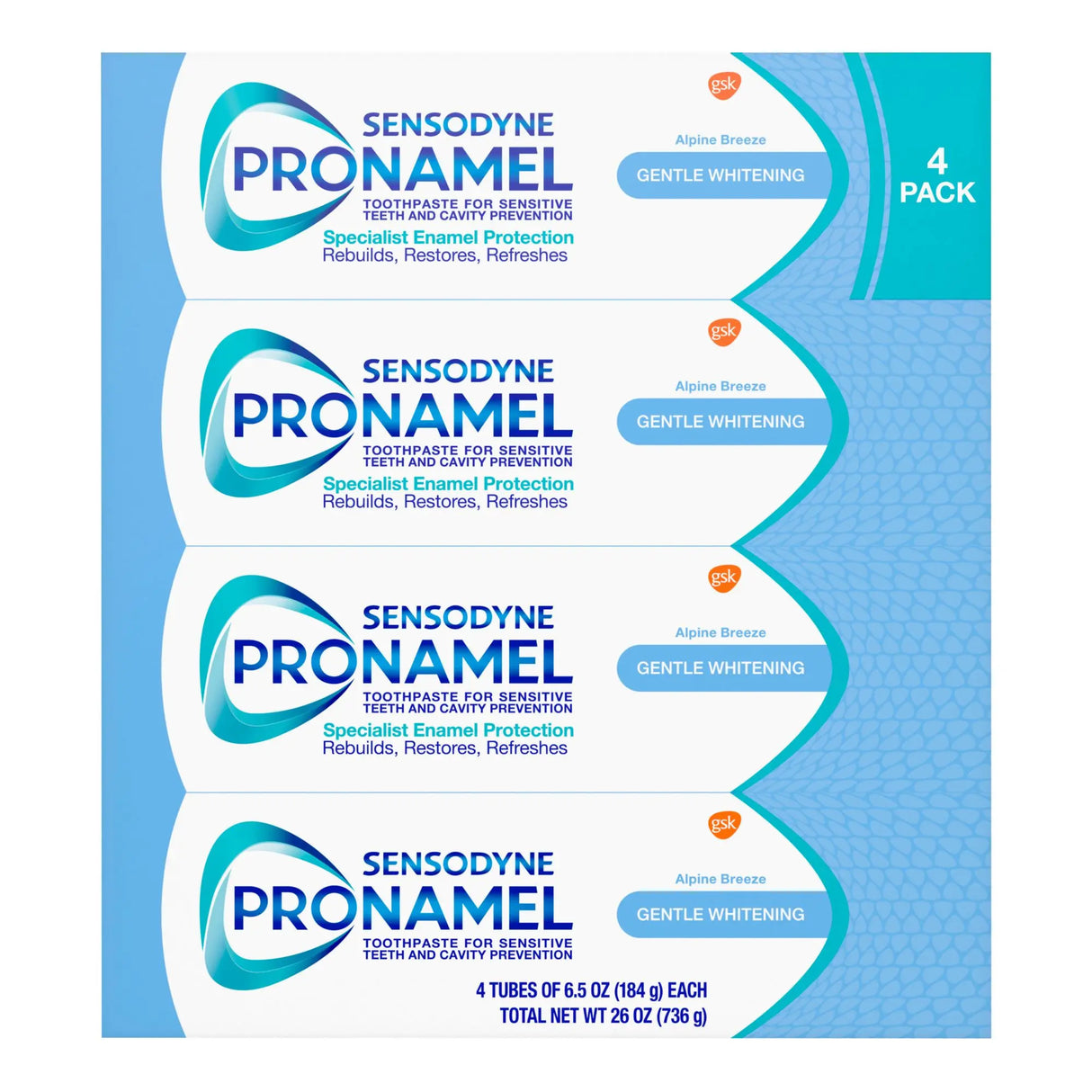 Sensodyne Pronamel Whitening Toothpaste (4-Pack) | Gentle Enamel Protection & Brightening Sensodyne