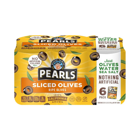 Pearls Sliced Ripe Olives (6-Pack, 6.5 oz Each) | Brine-Cured Mediterranean Flavor Pearls