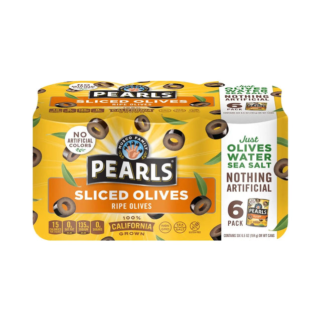 Pearls Sliced Ripe Olives (6-Pack, 6.5 oz Each) | Brine-Cured Mediterranean Flavor Pearls