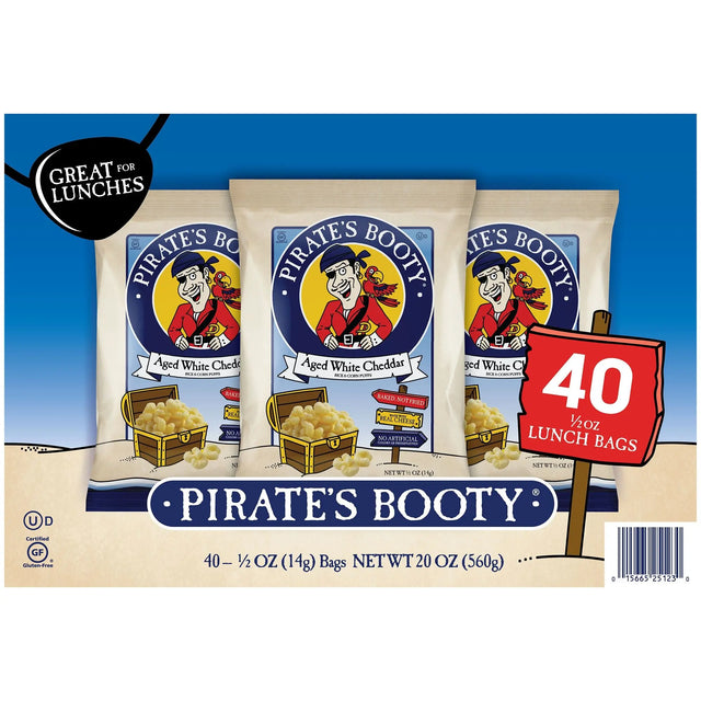 Pirate's Booty Aged White Cheddar (40-Pack) | Crunchy Puffed Snack Pirate's Booty