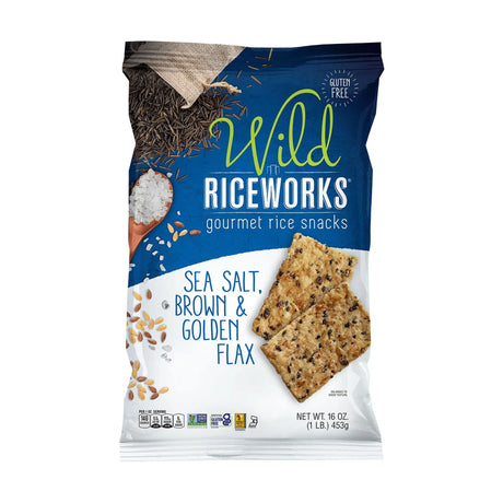 Wild Riceworks Rice Snacks (16 oz) | Gourmet Sea Salt & Flax Crisps Riceworks