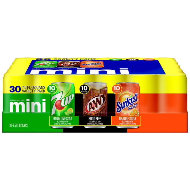 7UP, A&W & Sunkist Mini Soda Variety Pack (30-Pack, 7.5 oz Each) | Refreshing Cola & Citrus Mix 7UP, A&W, Sunkist