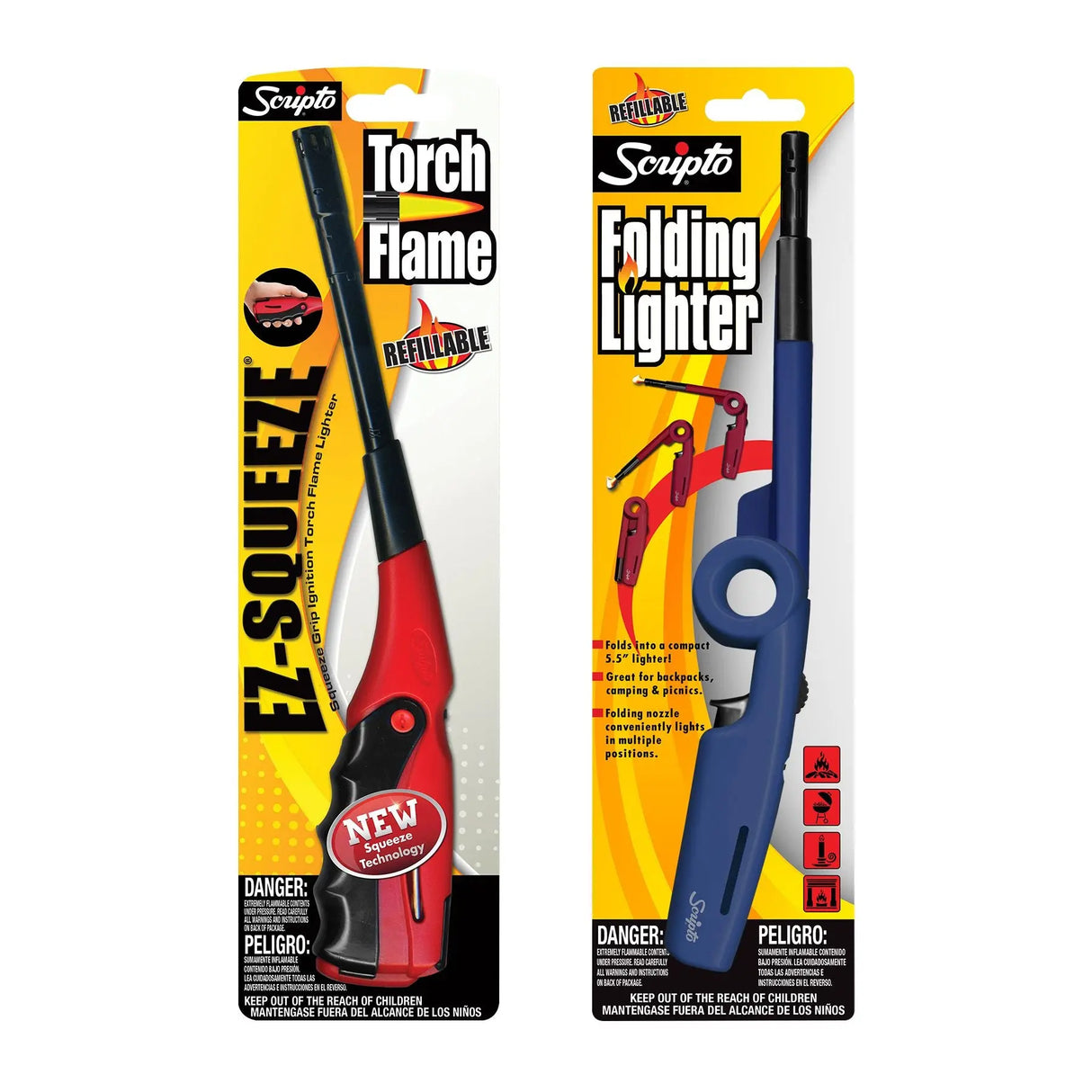 Scripto Torch Flame & Utility Lighters (2-Pack) | Foldable, Refillable Â· BBQ & Candle Use Scripto