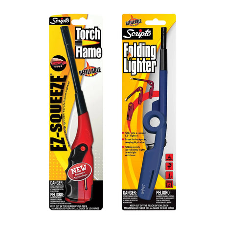 Scripto Torch Flame & Utility Lighters (2-Pack) | Foldable, Refillable Â· BBQ & Candle Use Scripto