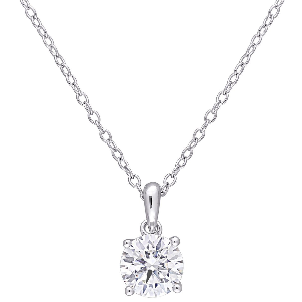 Moissanite solitaire pendant with sterling silver chain