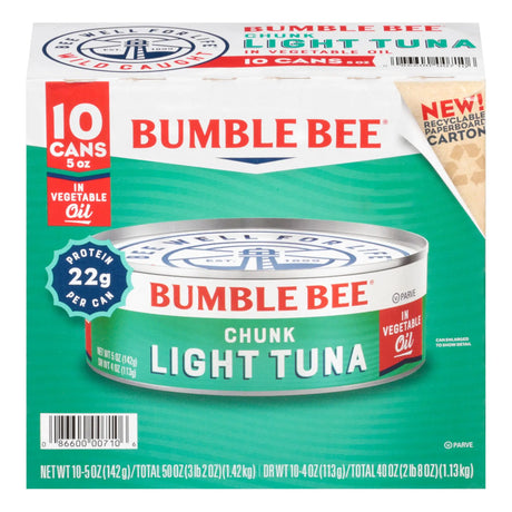 Bumble Bee Chunk Light Tuna in Oil (10-Pack, 5 oz Each) | Savory Protein Snack Bumble Bee