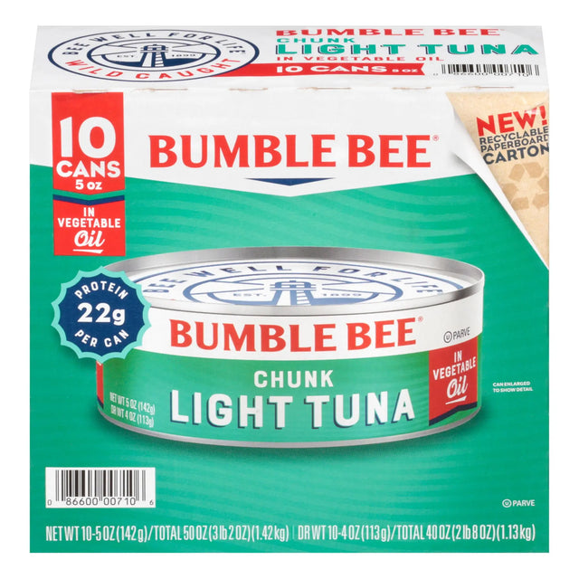 Bumble Bee Chunk Light Tuna in Oil (10-Pack, 5 oz Each) | Savory Protein Snack Bumble Bee