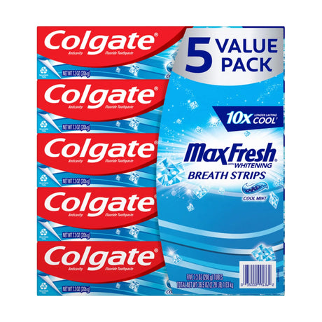 Colgate MaxFresh Cool Mint Toothpaste (5-Pack, 7.3 oz Each) | Fresh Breath Crystals & Whitening Colgate