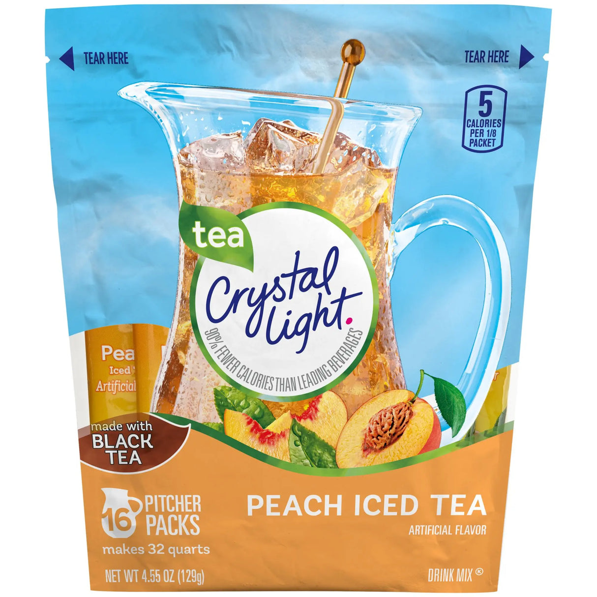 Crystal Light Peach Tea Sticks (16-Pack) | Flavorful Instant Tea Mix Crystal Light
