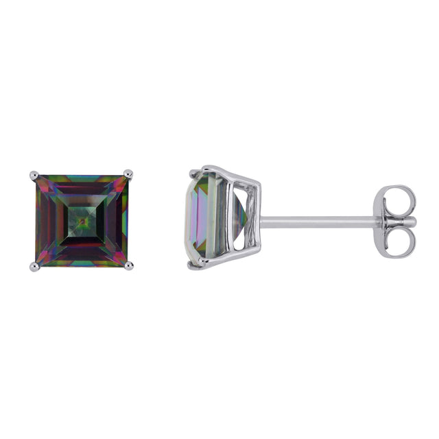 Green topaz stud earrings 10k white gold