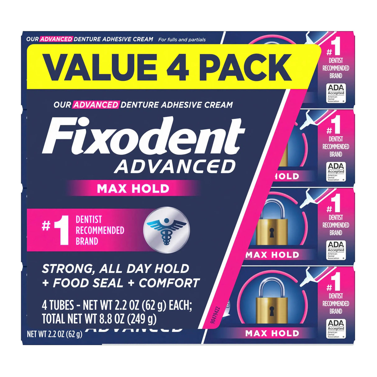 Fixodent Advanced Max Hold Denture Adhesive (4-Pack, 2.2 oz Each) | Secure, All-Day Hold Fixodent