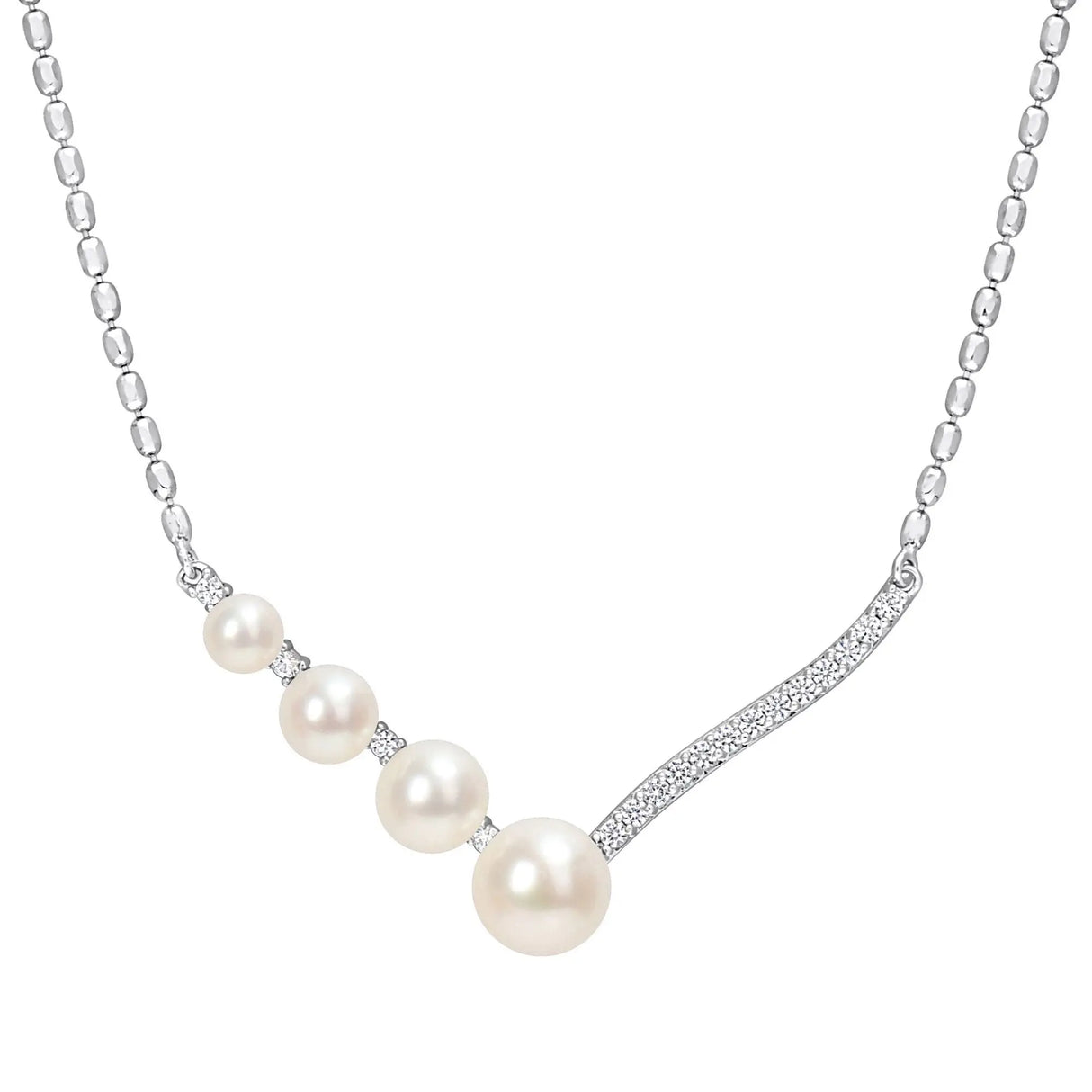 Cultured Freshwater Pearl & White Sapphire Necklace (Sterling Silver) | Timeless Elegance AFS Wholesale Shop