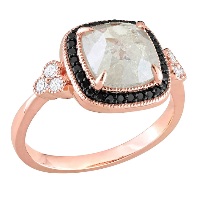 Diamond Square Halo Ring (2.33 ct t.w., 10k Rose Gold) | Two-Tone Salt & Pepper Sparkle AFS Wholesale Shop