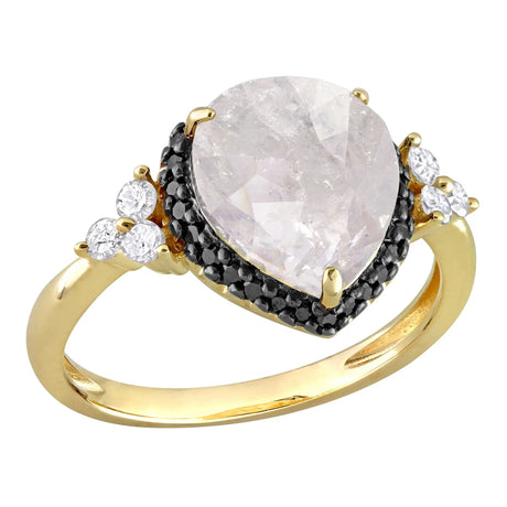 Salt & Pepper Diamond Teardrop Halo Ring (3.14 ct t.w., 10k Yellow Gold) | Contrasting Black & White Elegance AFS Wholesale Shop