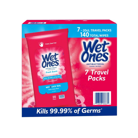 Wet Ones Antibacterial Hand Wipes (7-Pack, 20 ct Each) | Fresh Scent On-the-Go Wet Ones