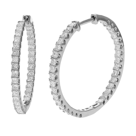 Amairah 3 ct. Princess Cut Diamond Hoop Earrings | 14k White Gold Inside-Out Prong Set (1") Amairah