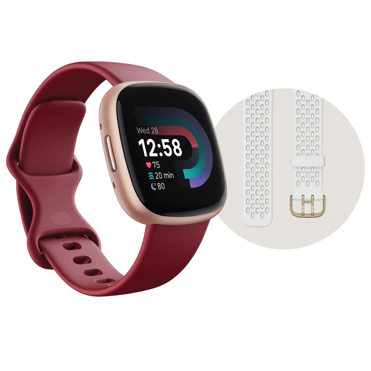 Fitbit Versa 4 Fitness Smartwatch Bundle (Beet Juice/Copper Rose) | All-Day Activity & Heart Rate Tracking Fitbit