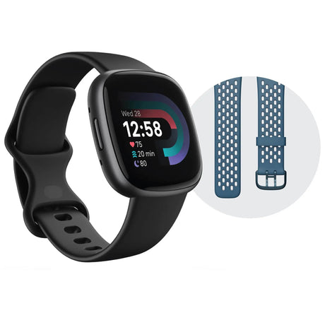 Fitbit VersaÂ 4 Smartwatch Bundle (Black/Graphite) | Advanced Health & Fitness Tracking Fitbit